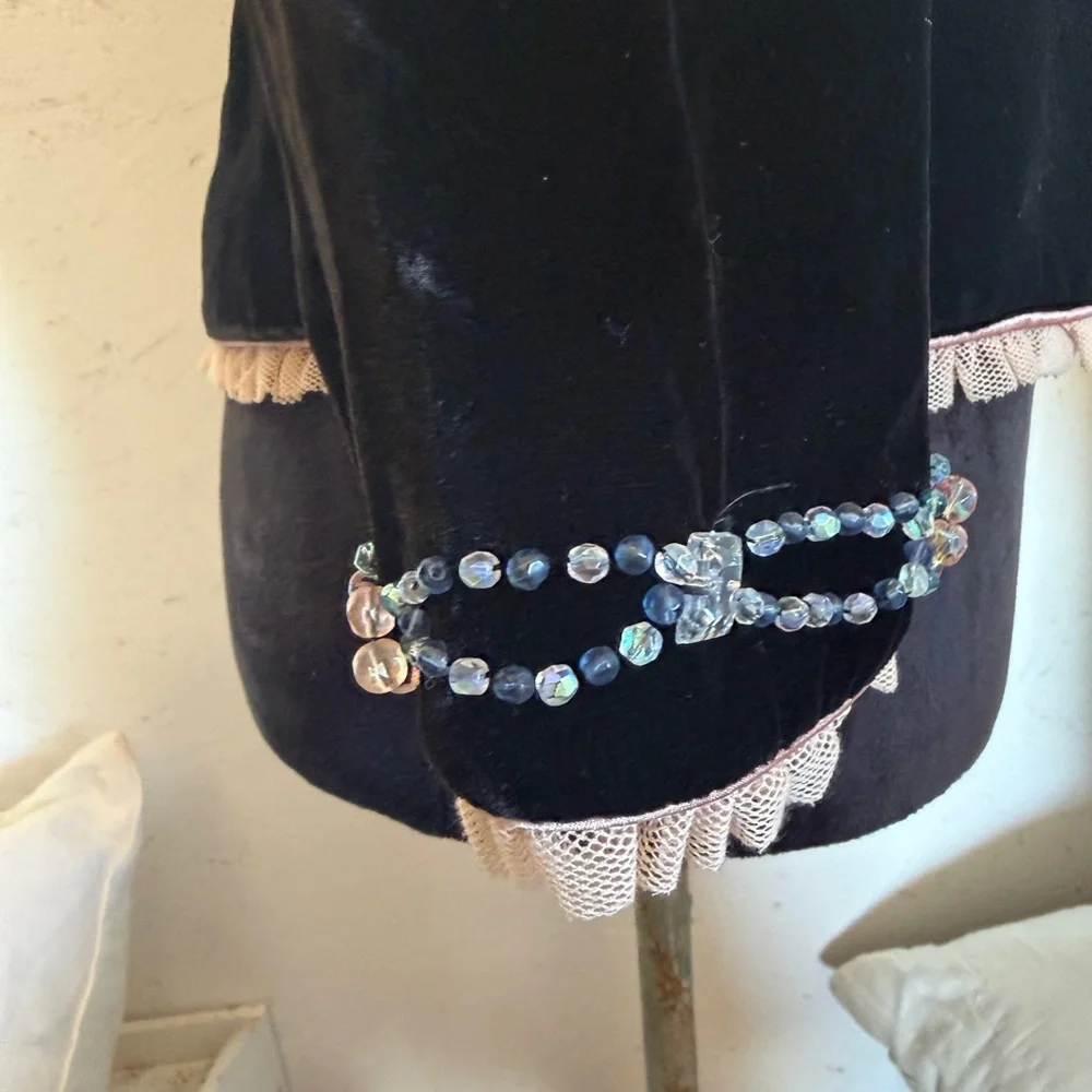 Nanette Lepore Black Velvet Blazer with Pink Trim & Beaded Accents - Picture 11 of 12